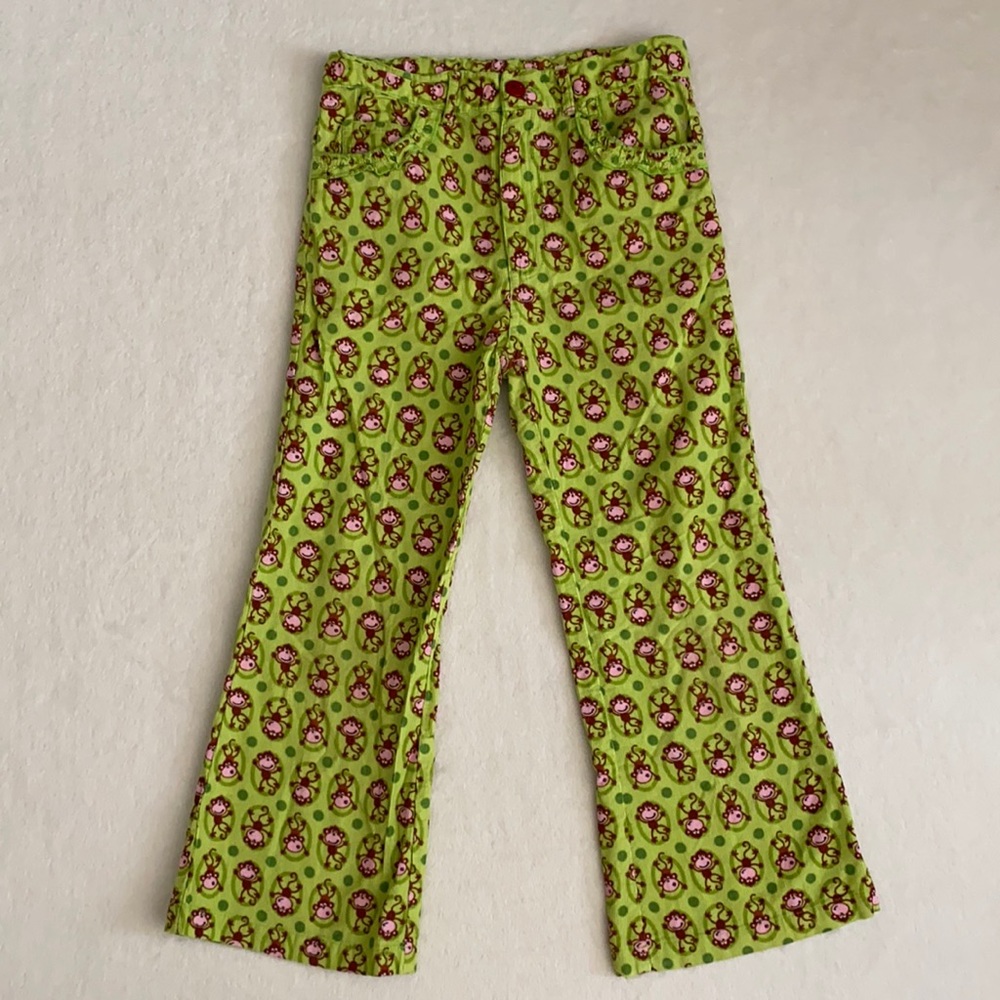 {VTG} CR Kids | Monkey & Polka Dot Wide Leg Corduroy Pants Ruffle Pocket Green 5